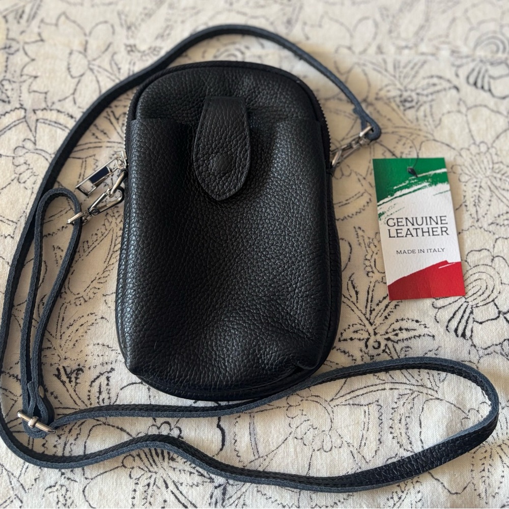 NWT Black Leather Crossbody Bag-Made in Italy